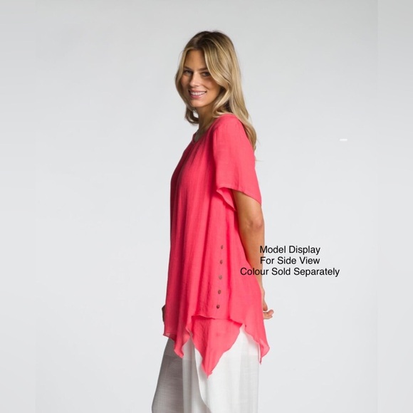 Short Sleeve Layered Top with Button Detail-Lemon - Picture 2 of 4
